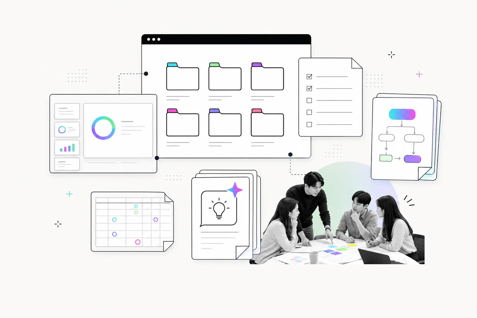 AI활용 강의 자료, 폴더, 워크시트, 체크리스트를 보여주는 콜라주 이미지