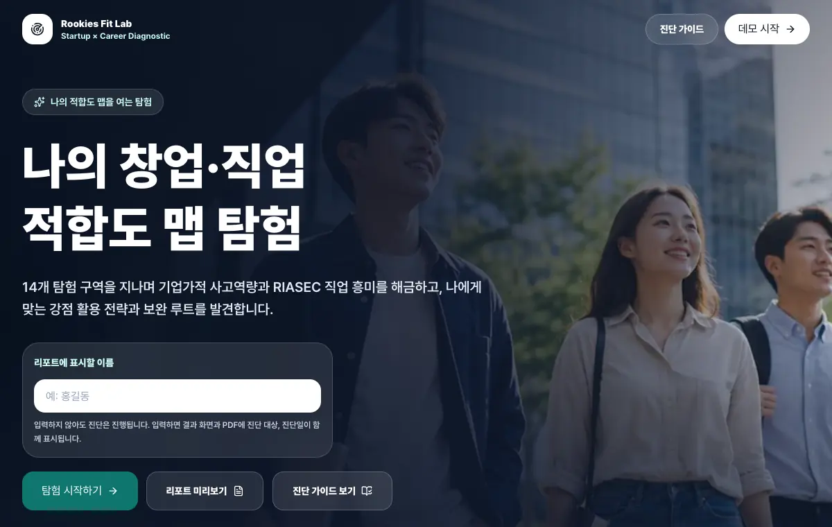 자립청년 창업·직업 적합도 통합진단 서비스 화면